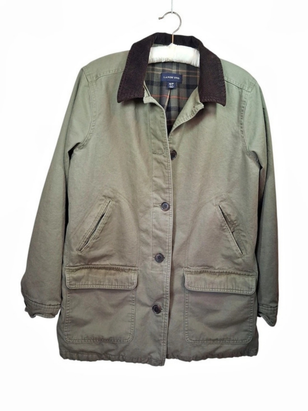 Lands' End Flannwl Lined Field/Barn Jacket Green Medium